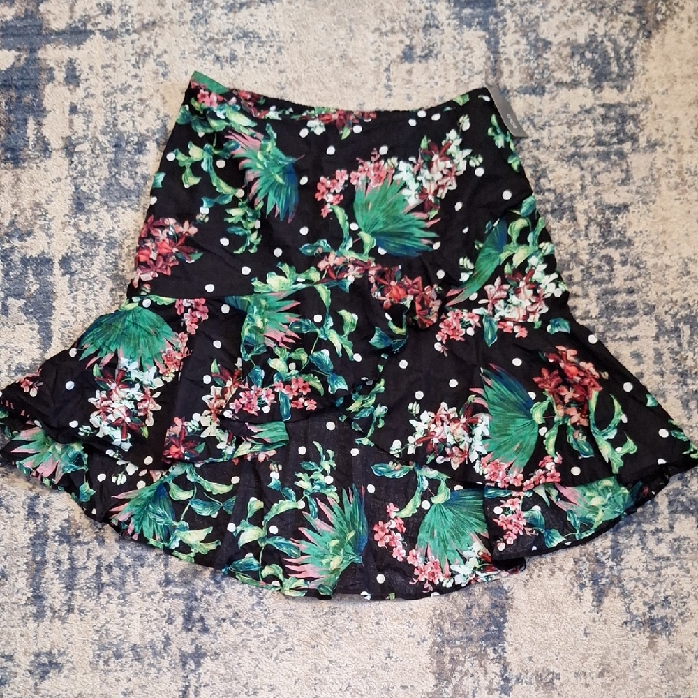 Bold Elements Women's Black Floral Ruffle High-low Skirt Size XL
